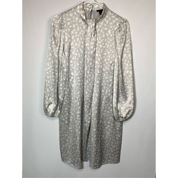 Ann Taylor Women's Petite Animal Print Twist Neck Shift Dress Gray & White Size - Picture 1 of 9